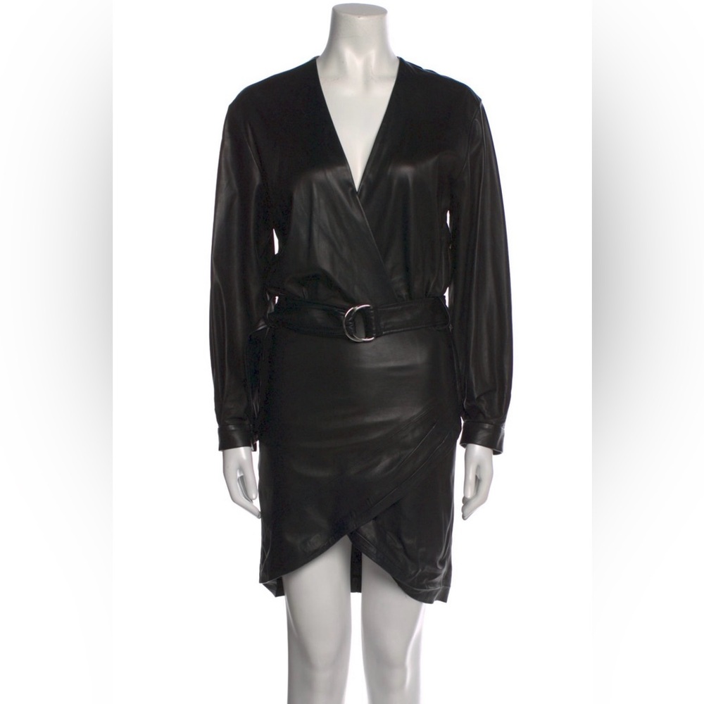 IRO Black Leather Wrap Dress XS